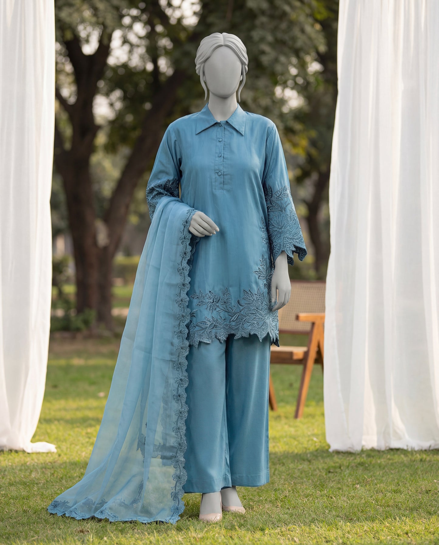 LENORA LAPIS - 3 PIECE EMBROIDERY SUIT