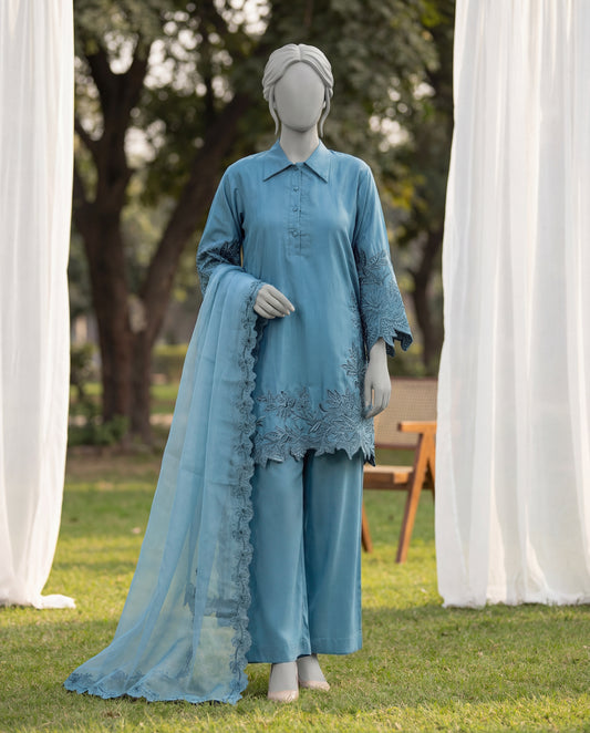 LENORA LAPIS - 3 PIECE EMBROIDERY SUIT