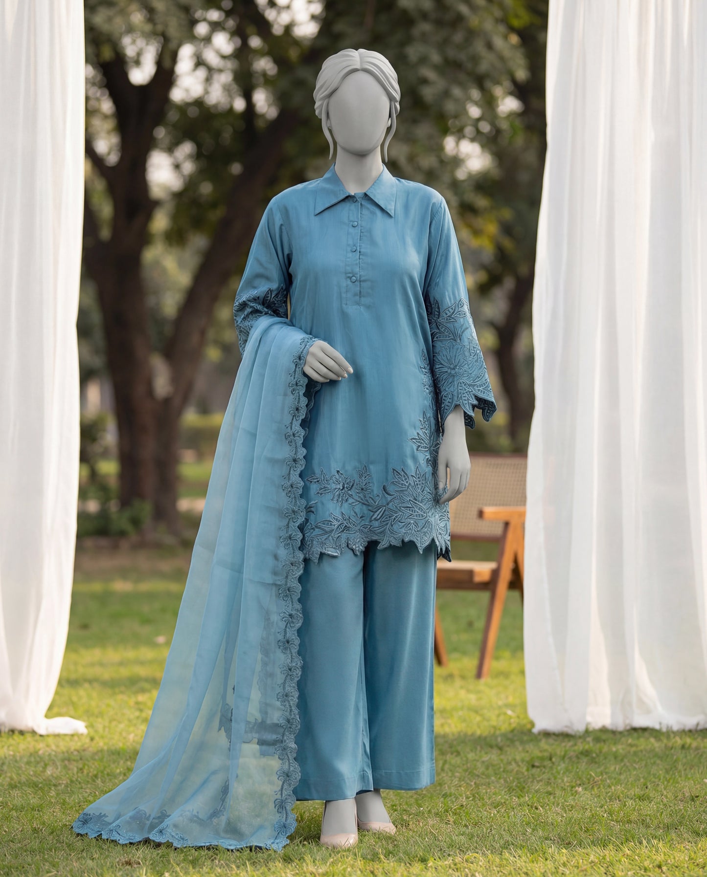 LENORA LAPIS - 3 PIECE EMBROIDERY SUIT