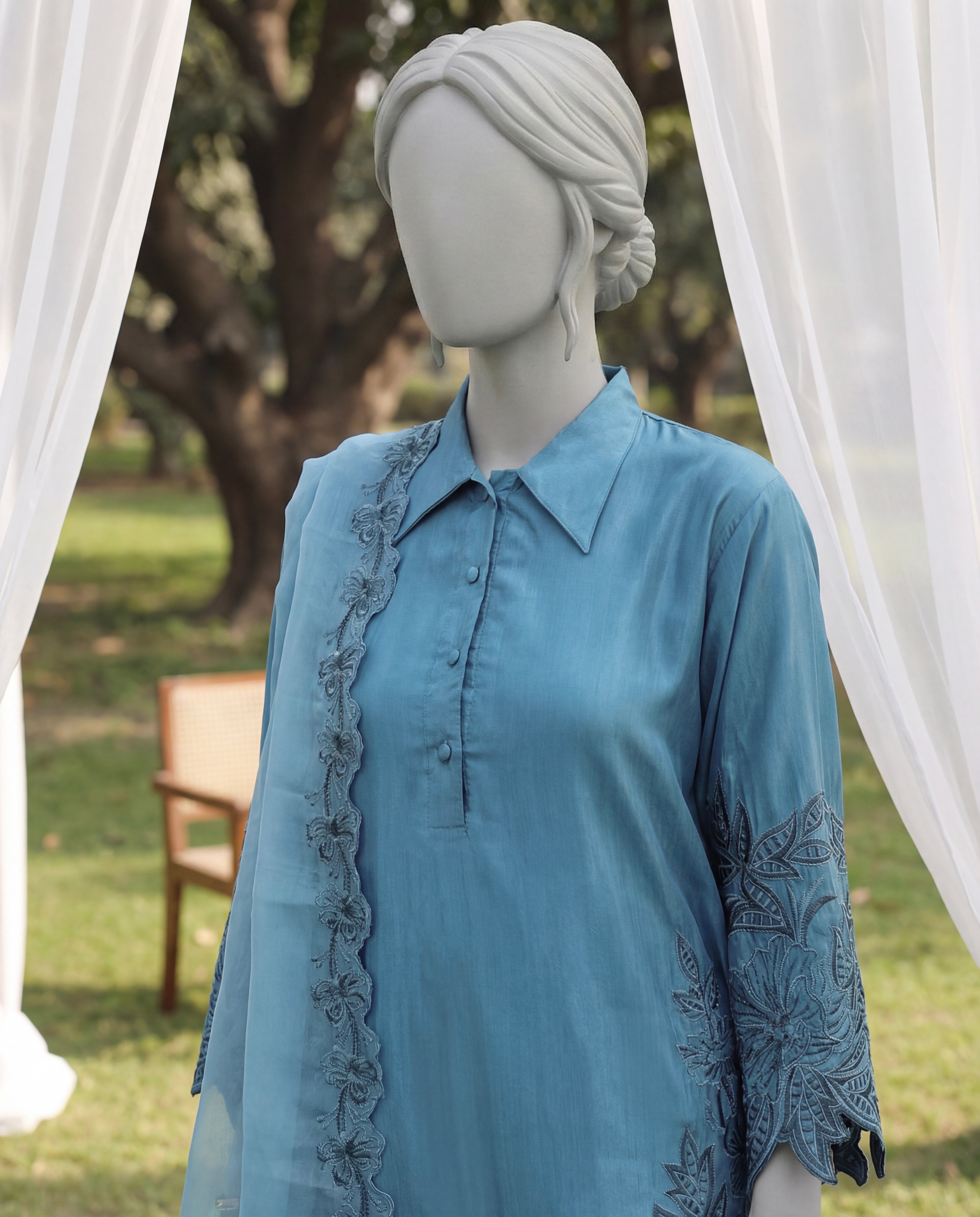 LENORA LAPIS - 3 PIECE EMBROIDERY SUIT