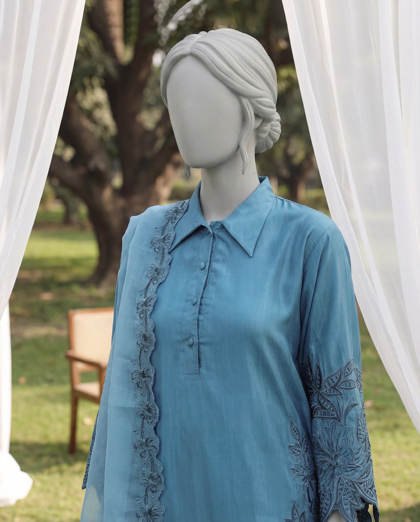 LENORA LAPIS - 3 PIECE EMBROIDERY SUIT