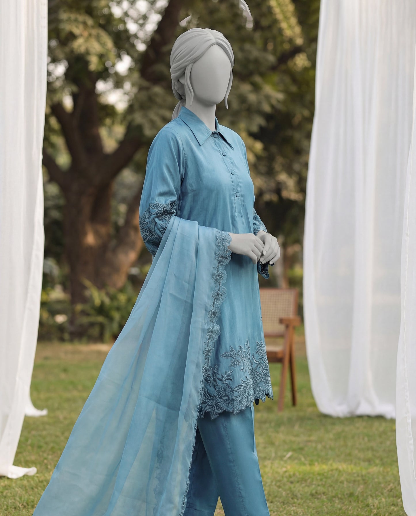 LENORA LAPIS - 3 PIECE EMBROIDERY SUIT