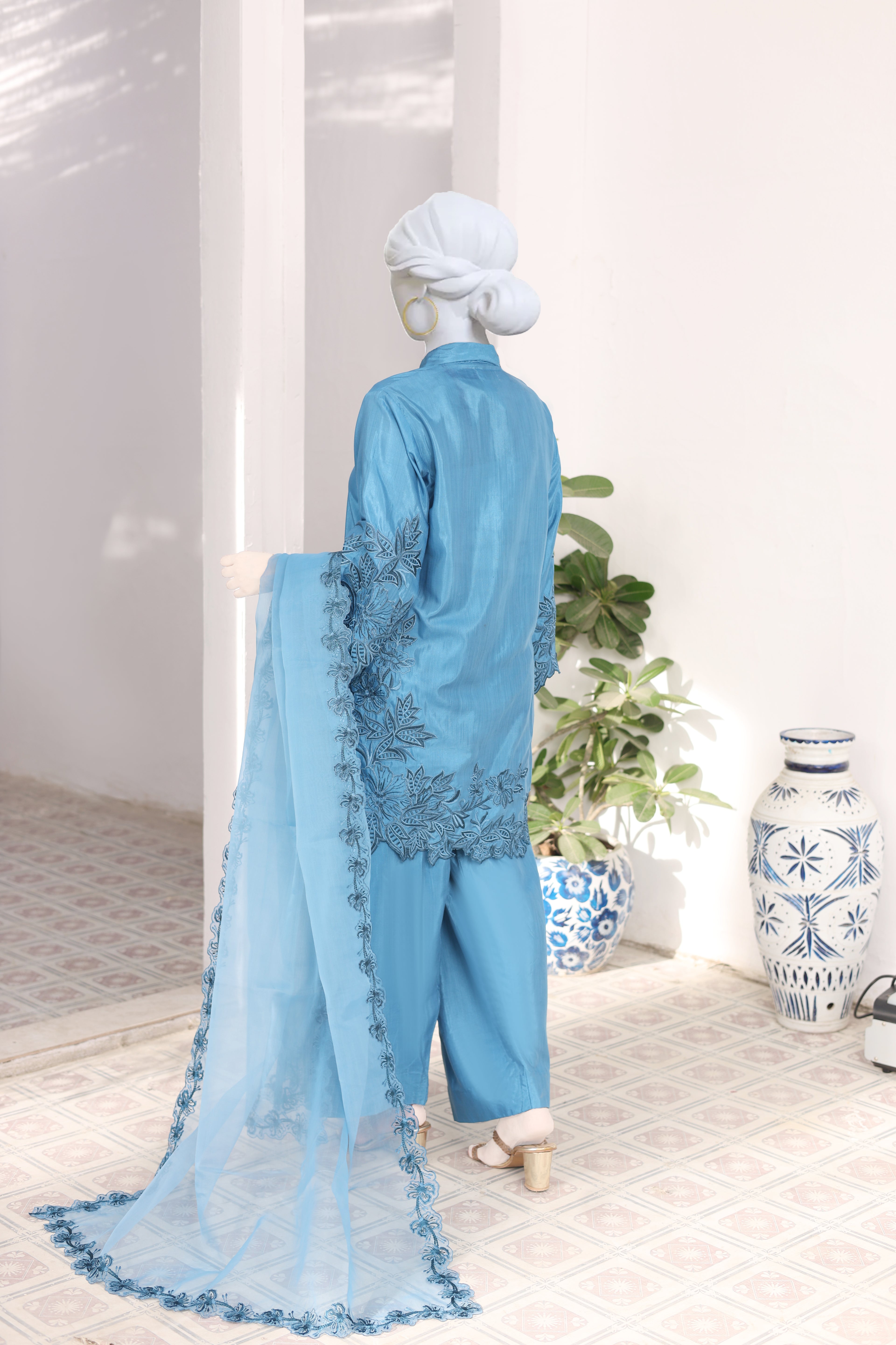 Lenora Lapis Blue 3-piece Embroidered Suit