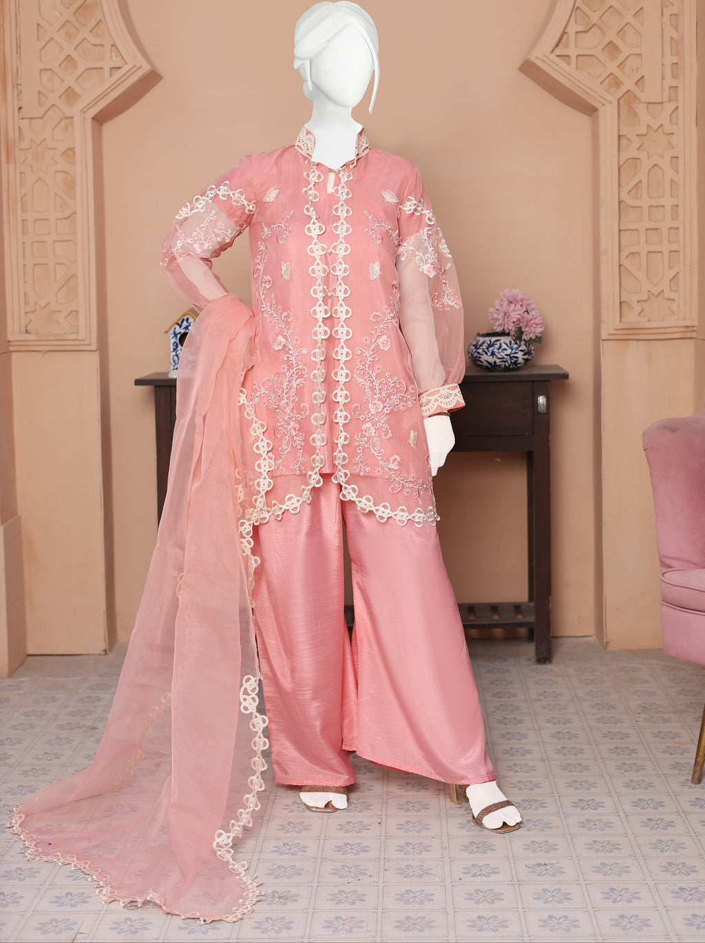 SOFEST – VL-1-08 Embroidered Organza Coat Ensemble 3 Piece Luxury Suit