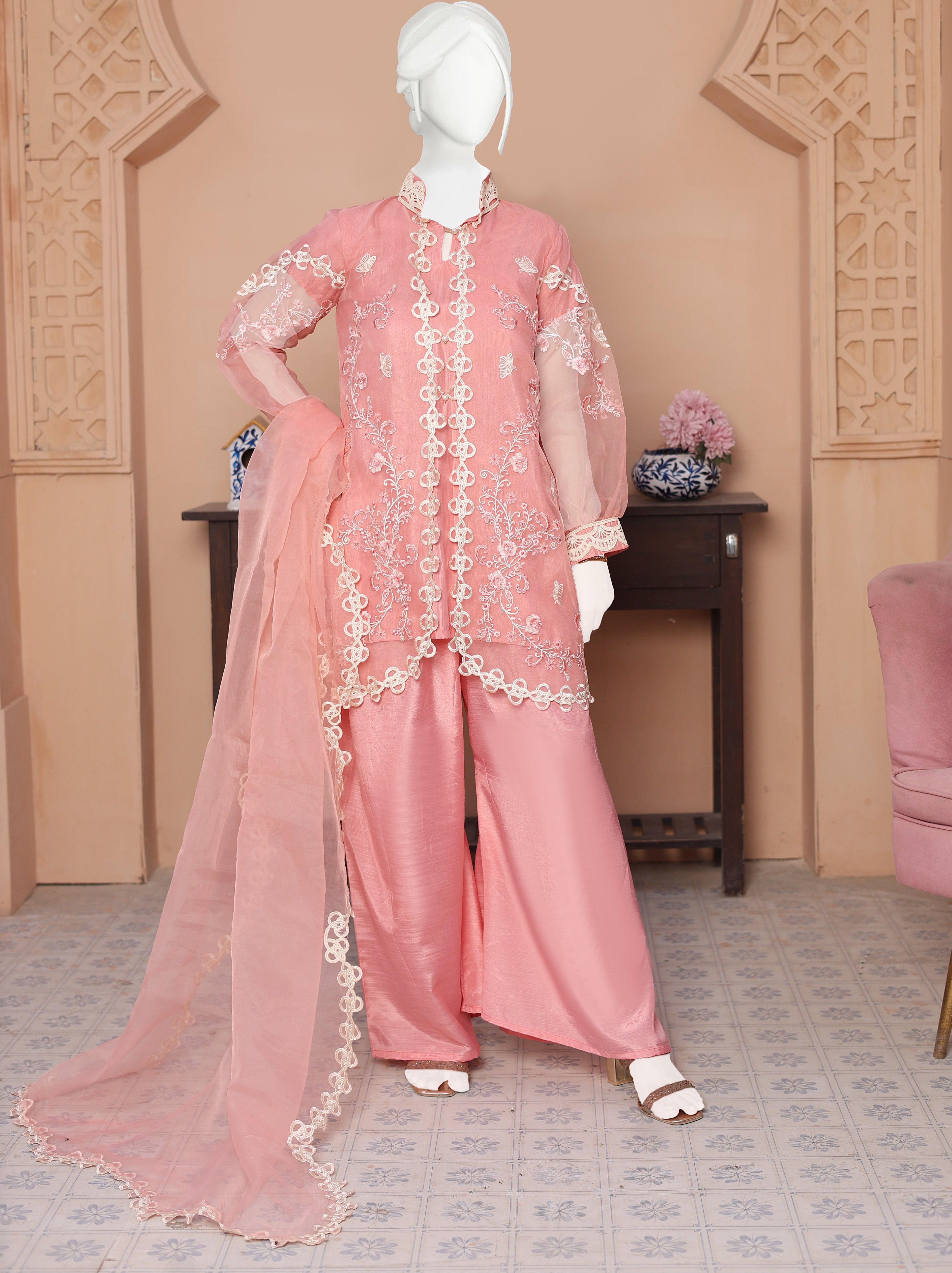 SOFEST – VL-1-08 Embroidered Organza Coat Ensemble 3 Piece Luxury Suit